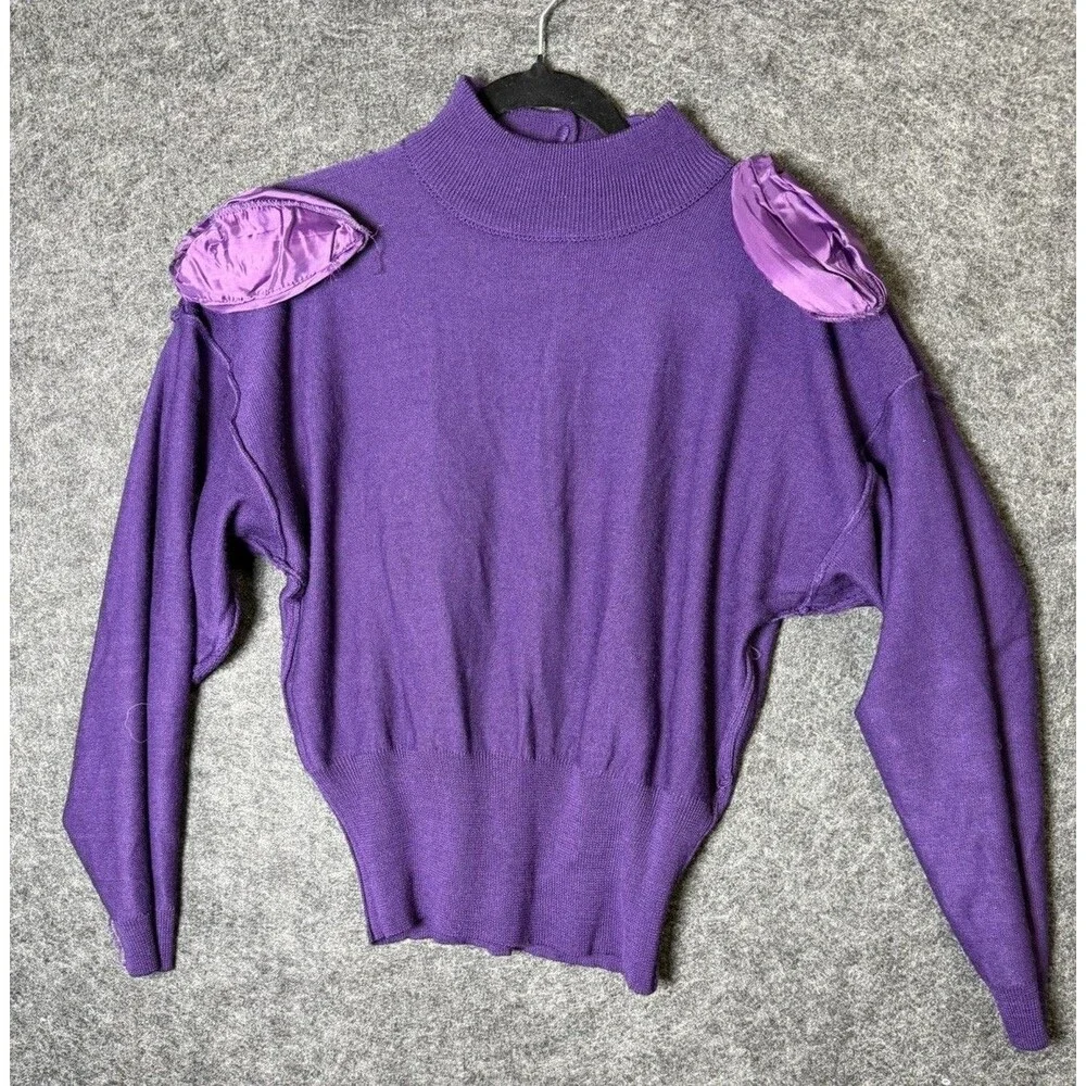 Vintage Casual Corner Purple Mock Neck Sweater with Padded Shoulders - SZ Small